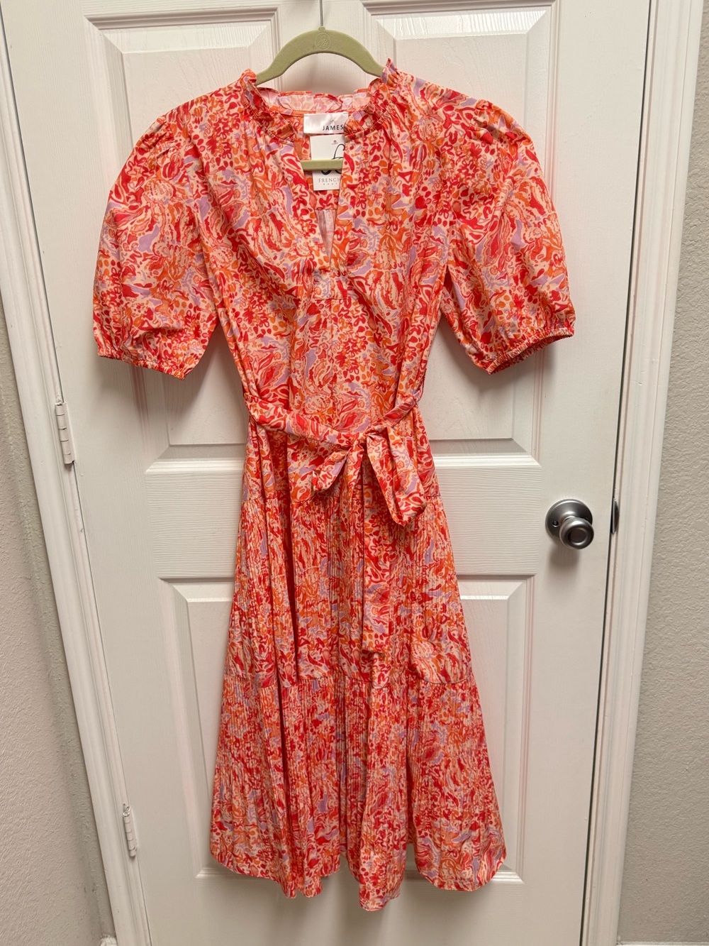 NWT James Red Multi Half Sleeve Pleated Skirt Dress